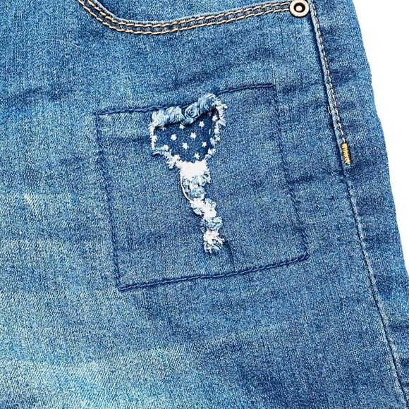 Cleo EVERYBODY High Rise Patch Rolled Hem Stretch Jean Shorts - Picture 2 of 4